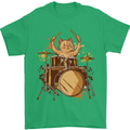 A Cat Drummer Drumming Mens T-Shirt 100% Cotton Irish Green