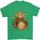 A Cat Drummer Drumming Mens T-Shirt 100% Cotton Irish Green