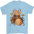 A Cat Drummer Drumming Mens T-Shirt 100% Cotton Light Blue