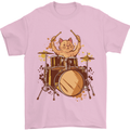 A Cat Drummer Drumming Mens T-Shirt 100% Cotton Light Pink