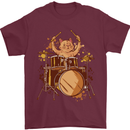A Cat Drummer Drumming Mens T-Shirt 100% Cotton Maroon
