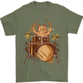 A Cat Drummer Drumming Mens T-Shirt 100% Cotton Military Green