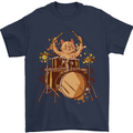 A Cat Drummer Drumming Mens T-Shirt 100% Cotton Navy Blue