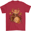 A Cat Drummer Drumming Mens T-Shirt 100% Cotton Red