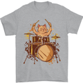 A Cat Drummer Drumming Mens T-Shirt 100% Cotton Sports Grey