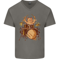 A Cat Drummer Drumming Mens V-Neck Cotton T-Shirt Charcoal