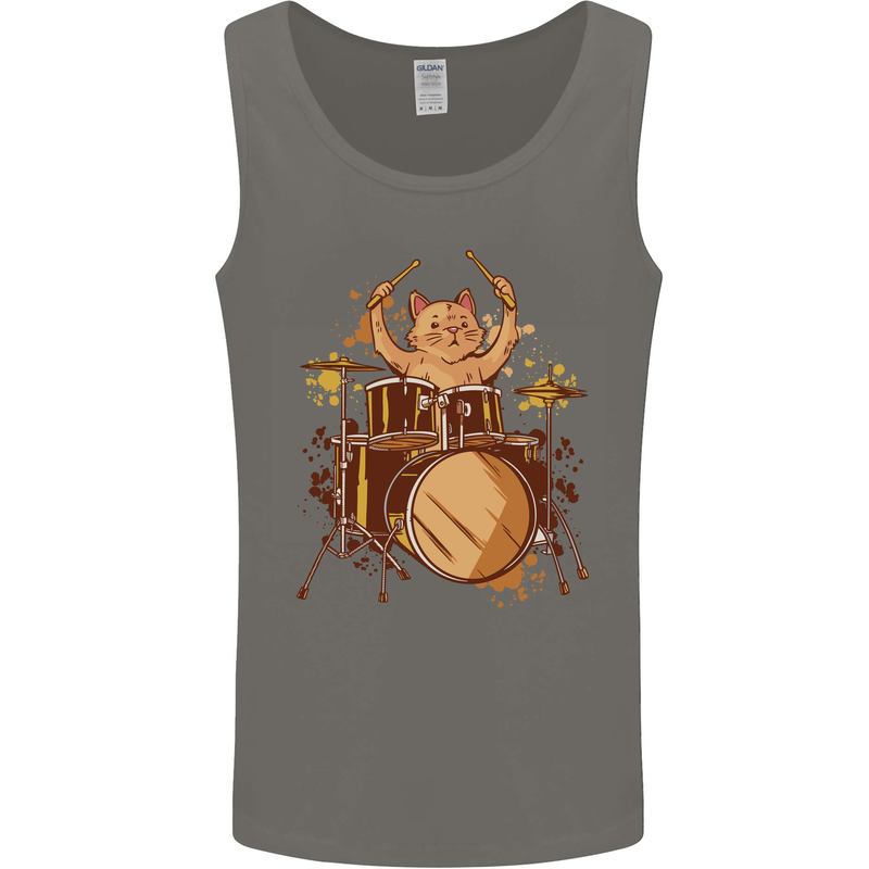 A Cat Drummer Drumming Mens Vest Tank Top Charcoal