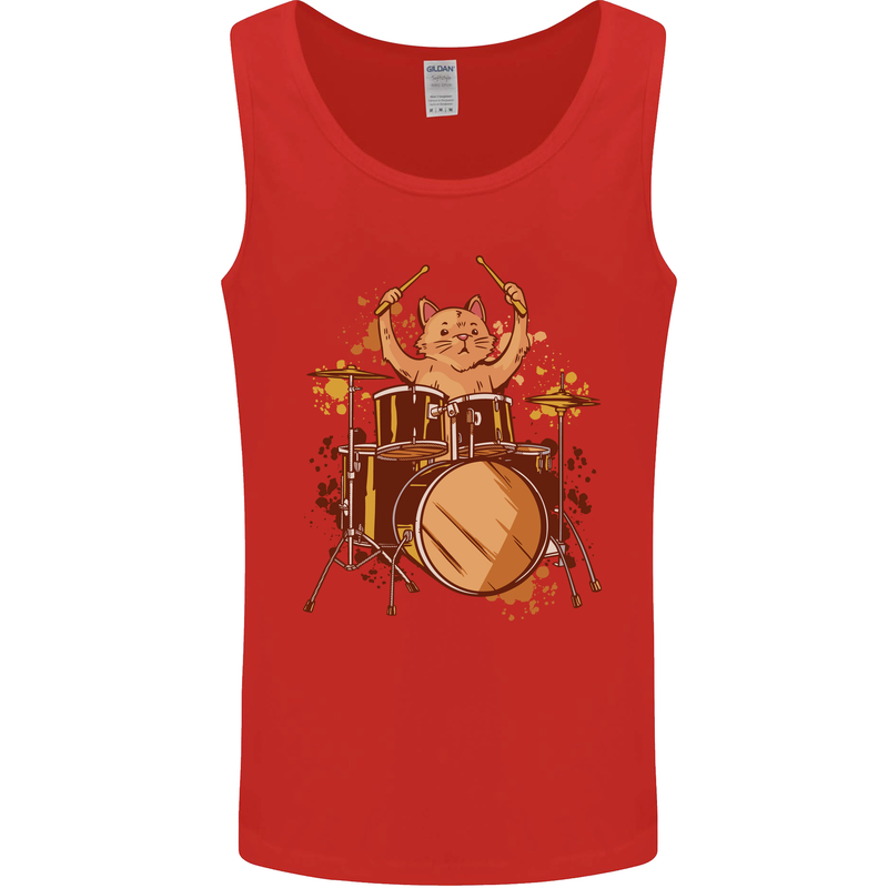 A Cat Drummer Drumming Mens Vest Tank Top Red