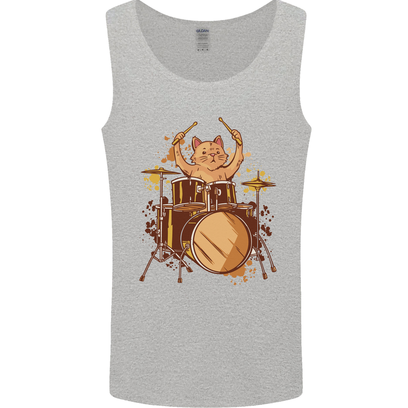 A Cat Drummer Drumming Mens Vest Tank Top Sports Grey