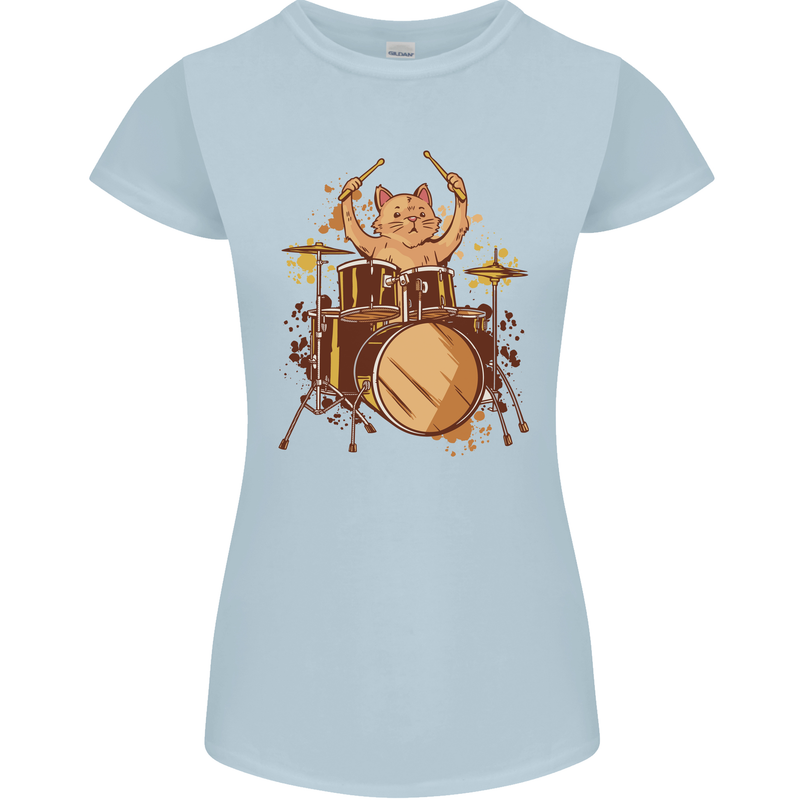 A Cat Drummer Drumming Womens Petite Cut T-Shirt Light Blue