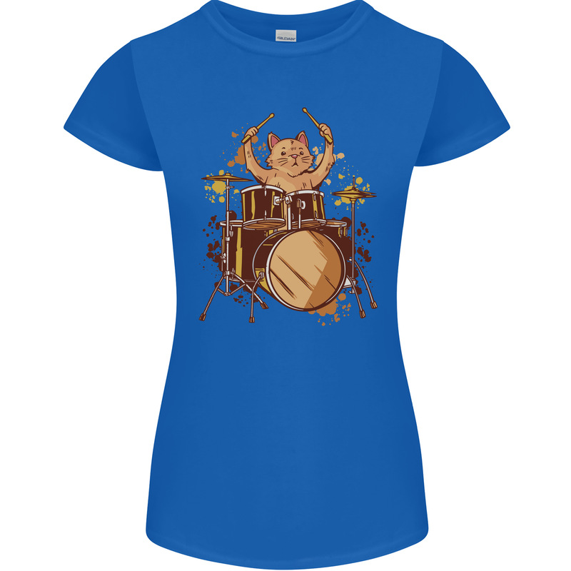 A Cat Drummer Drumming Womens Petite Cut T-Shirt Royal Blue