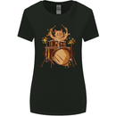 A Cat Drummer Drumming Womens Wider Cut T-Shirt Black