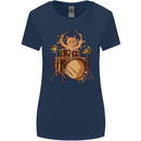 A Cat Drummer Drumming Womens Wider Cut T-Shirt Navy Blue