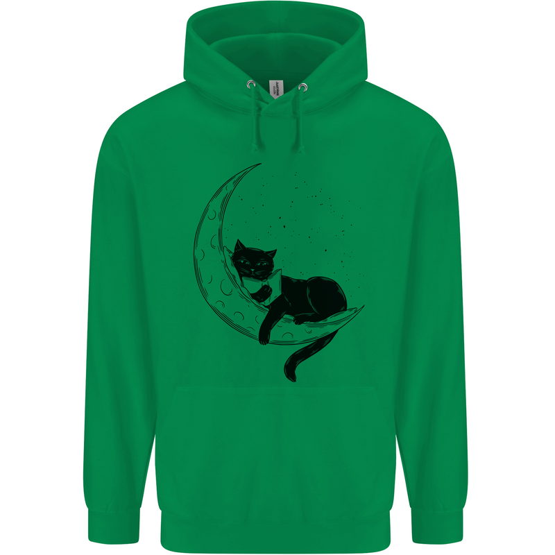 A Cat Reading a Book on the Moon Childrens Kids Hoodie Irish Green