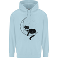 A Cat Reading a Book on the Moon Childrens Kids Hoodie Light Blue
