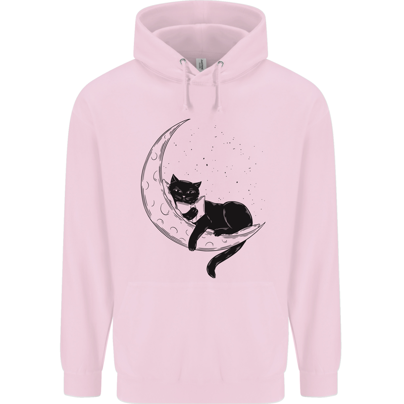 A Cat Reading a Book on the Moon Childrens Kids Hoodie Light Pink