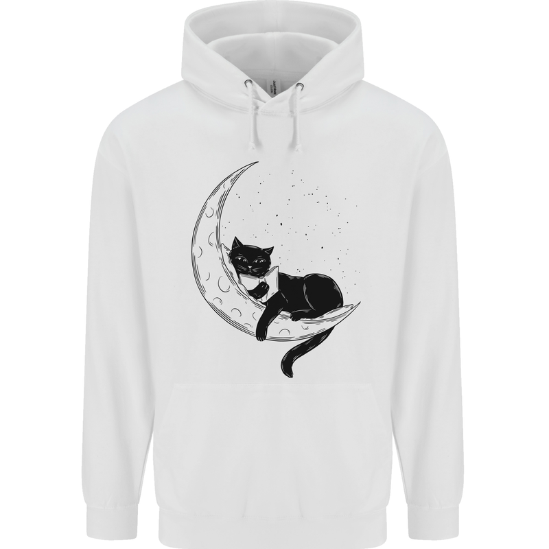 A Cat Reading a Book on the Moon Childrens Kids Hoodie White