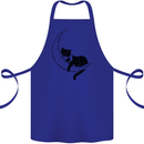 A Cat Reading a Book on the Moon Cotton Apron 100% Organic Royal Blue