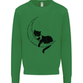 A Cat Reading a Book on the Moon Kids Sweatshirt Jumper Irish Green