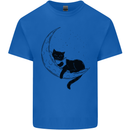 A Cat Reading a Book on the Moon Kids T-Shirt Childrens Royal Blue