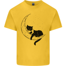 A Cat Reading a Book on the Moon Kids T-Shirt Childrens Yellow