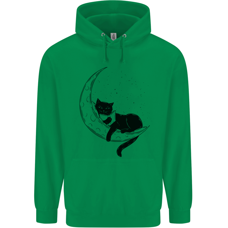 A Cat Reading a Book on the Moon Mens 80% Cotton Hoodie Irish Green