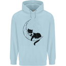 A Cat Reading a Book on the Moon Mens 80% Cotton Hoodie Light Blue
