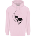 A Cat Reading a Book on the Moon Mens 80% Cotton Hoodie Light Pink