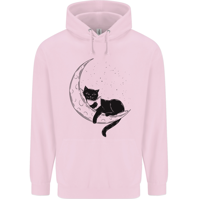 A Cat Reading a Book on the Moon Mens 80% Cotton Hoodie Light Pink