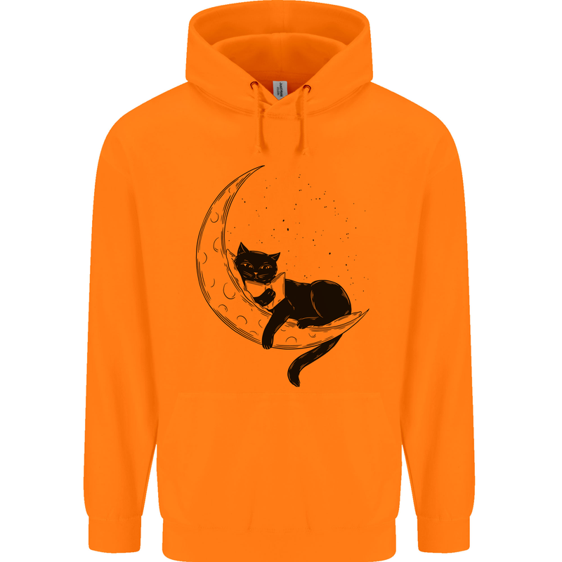 A Cat Reading a Book on the Moon Mens 80% Cotton Hoodie Orange
