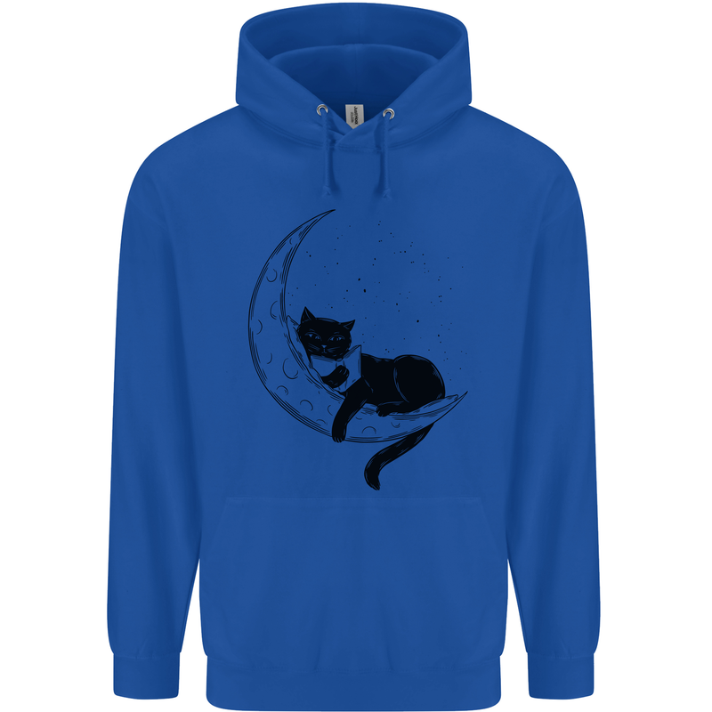 A Cat Reading a Book on the Moon Mens 80% Cotton Hoodie Royal Blue