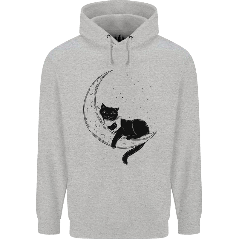 A Cat Reading a Book on the Moon Mens 80% Cotton Hoodie Sports Grey