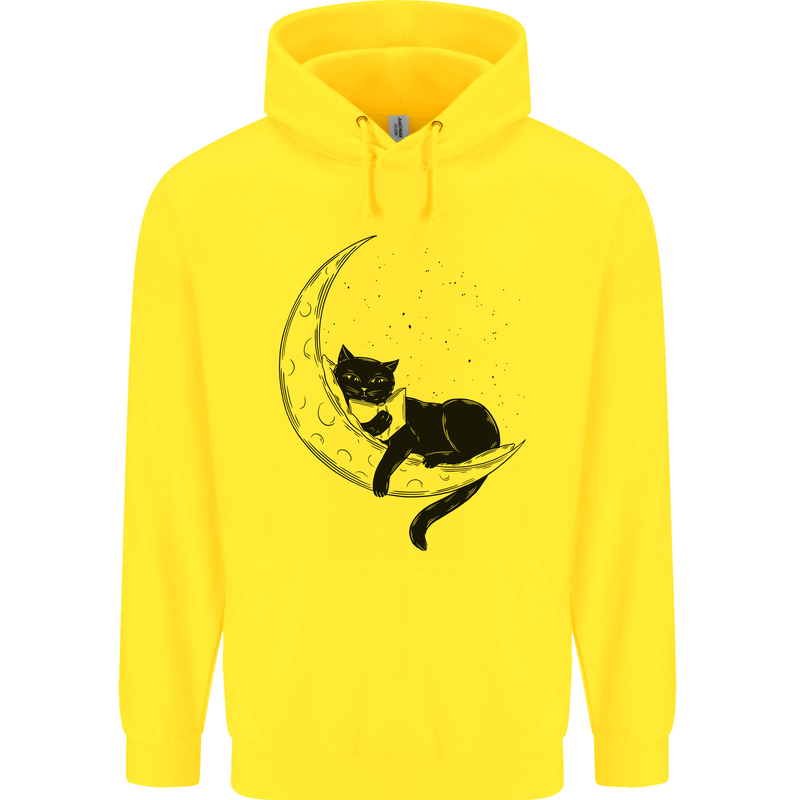 A Cat Reading a Book on the Moon Mens 80% Cotton Hoodie Yellow