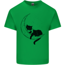 A Cat Reading a Book on the Moon Mens Cotton T-Shirt Tee Top Irish Green