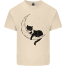 A Cat Reading a Book on the Moon Mens Cotton T-Shirt Tee Top Natural