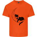 A Cat Reading a Book on the Moon Mens Cotton T-Shirt Tee Top Orange
