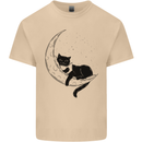 A Cat Reading a Book on the Moon Mens Cotton T-Shirt Tee Top Sand