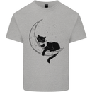 A Cat Reading a Book on the Moon Mens Cotton T-Shirt Tee Top Sports Grey
