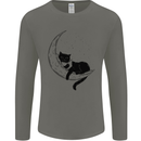 A Cat Reading a Book on the Moon Mens Long Sleeve T-Shirt Charcoal