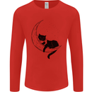 A Cat Reading a Book on the Moon Mens Long Sleeve T-Shirt Red