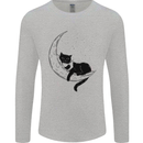 A Cat Reading a Book on the Moon Mens Long Sleeve T-Shirt Sports Grey
