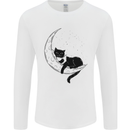 A Cat Reading a Book on the Moon Mens Long Sleeve T-Shirt White