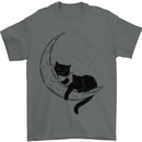 A Cat Reading a Book on the Moon Mens T-Shirt 100% Cotton Charcoal