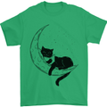 A Cat Reading a Book on the Moon Mens T-Shirt 100% Cotton Irish Green