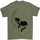 A Cat Reading a Book on the Moon Mens T-Shirt 100% Cotton Military Green