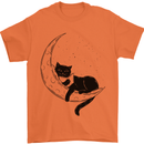 A Cat Reading a Book on the Moon Mens T-Shirt 100% Cotton Orange