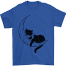 A Cat Reading a Book on the Moon Mens T-Shirt 100% Cotton Royal Blue