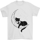 A Cat Reading a Book on the Moon Mens T-Shirt 100% Cotton White