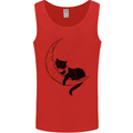 A Cat Reading a Book on the Moon Mens Vest Tank Top Red