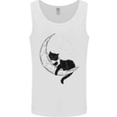 A Cat Reading a Book on the Moon Mens Vest Tank Top White